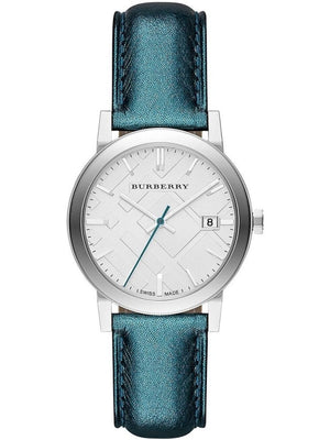 Burberry White Dial Turquoise Leather Strap Watch for Women - BU9120