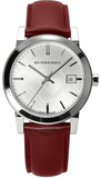 Burberry The City Silver Dial Red Leather Strap Watch for Women - BU9129