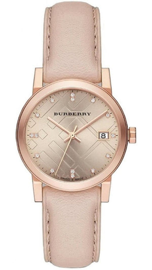 Burberry The City Diamonds Beige Dial Beige Leather Strap Watch for Women - BU9131