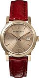 Burberry The City Gold Dial Red Leather Strap Watch for Women - BU9140