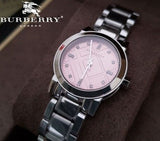 Burberry The City Diamonds Pink Dial Silver Steel Strap Watch for Women - BU9223