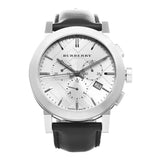 Burberry The City Chronograph White Dial Black Leather Strap Watch for Men - BU9355