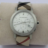 Burberry The City Nova White Dial Checked Brown Leather Strap Watch for Men - BU9357