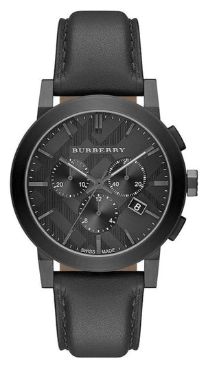 Burberry The City Black Dial Black Leather Strap Watch for Men - BU9364