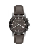 Burberry The City Chronograph Ion Plated Grey Dial Grey Leather Strap Watch for Men - BU9384