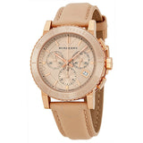 Burberry Chronograph Rose Gold Dial Beige Leather Strap Watch for Women - BU9704