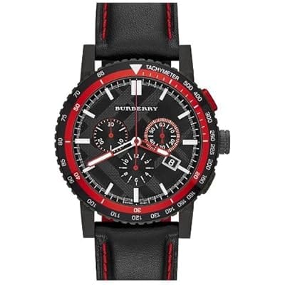 Burberry City Chronograph Black Dial Black Leather Strap Watch for Men - BU9803