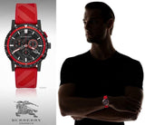 Burberry The City Chronograph Black Dial Red Rubber Strap Watch For Men - BU9805