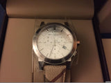 Burberry The City Chronograph White Dial Haymarket Leather Strap Watch For Men - BU9360