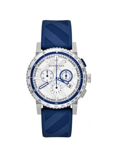 Burberry City Sport Chronograph White Dial Blue Rubber Strap Watch For Men - BU9808