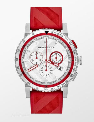 Burberry City Sport Chronograph White Dial Red Rubber Strap Watch For Men - BU9809