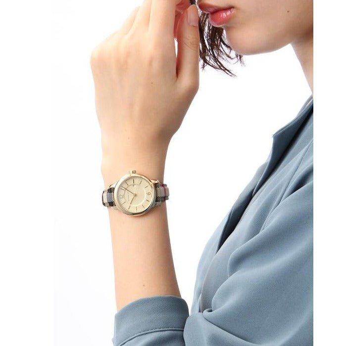 Burberry Classic Champagne Gold Dial Horseferry Leather Strap Watch for Women - BU10104
