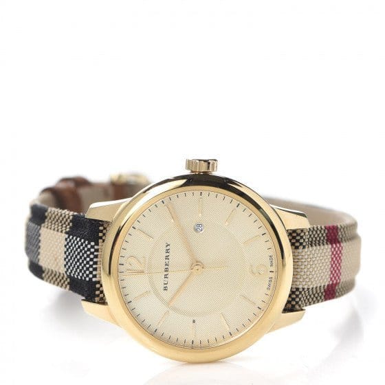 Burberry Classic Champagne Gold Dial Horseferry Leather Strap Watch for Women - BU10104