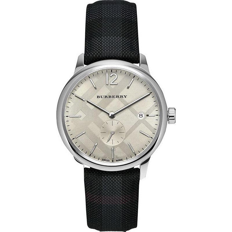 Burberry Classic Round Cream Dial Black Leather Strap Watch for Men - BU10008