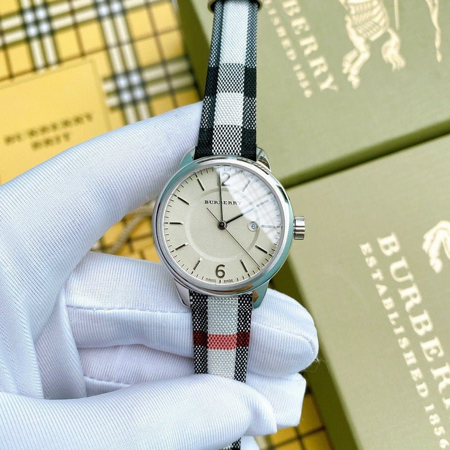 Burberry Classic Stone Silver Dial Horseberry Black Leather Strap Watch for Women - BU10103