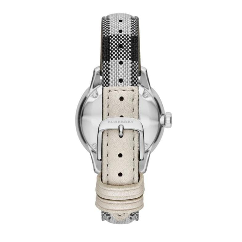 Burberry Classic Stone Silver Dial Horseberry Black Leather Strap Watch for Women - BU10103