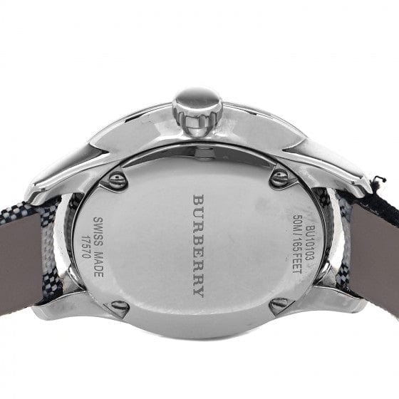 Burberry Classic Stone Silver Dial Horseberry Black Leather Strap Watch for Women - BU10103