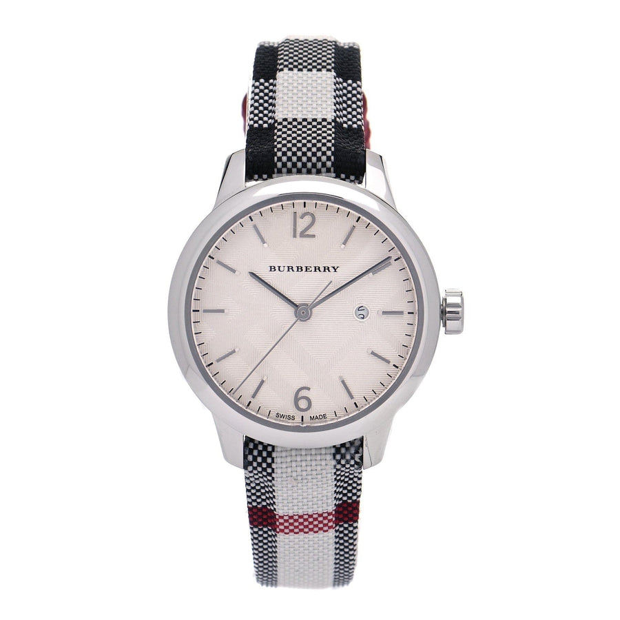 Burberry Classic Stone Silver Dial Horseberry Black Leather Strap Watch for Women - BU10103