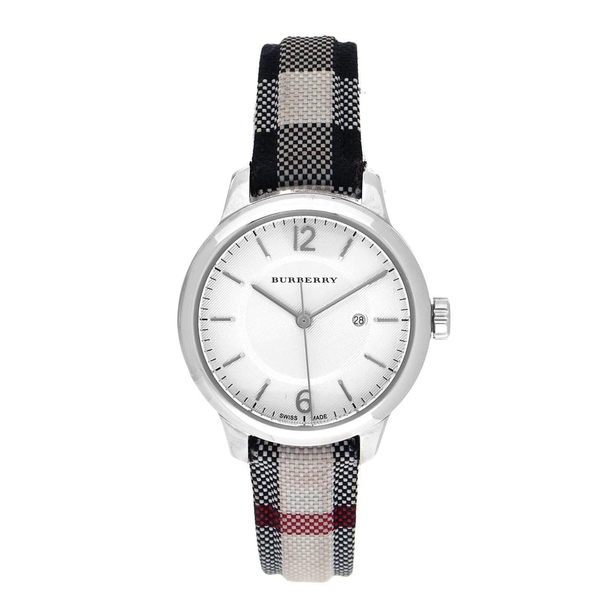 Burberry Classic Stone Silver Dial Horseberry Black Leather Strap Watch for Women - BU10103
