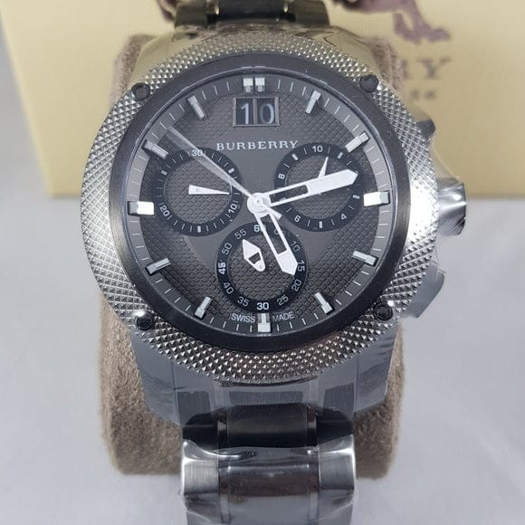 Burberry Endurance Chronograph Quartz Black Dial Black Steel Strap Watch For Men - BU9801