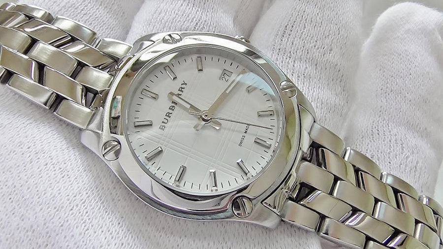 Burberry Heritage Check White Dial Silver Steel Strap Watch for Women - BU1853