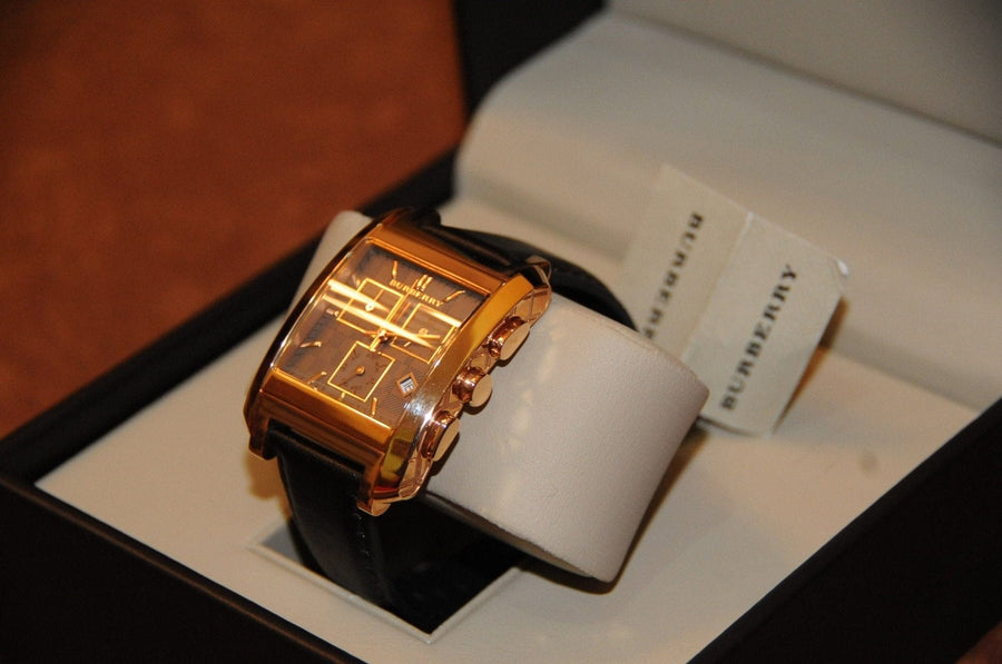 Burberry Heritage Chronograph Square Grey Dial Brown Leather Strap Watch for Men - BU1566