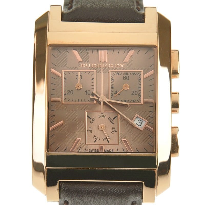 Burberry Heritage Chronograph Square Grey Dial Brown Leather Strap Watch for Men - BU1566