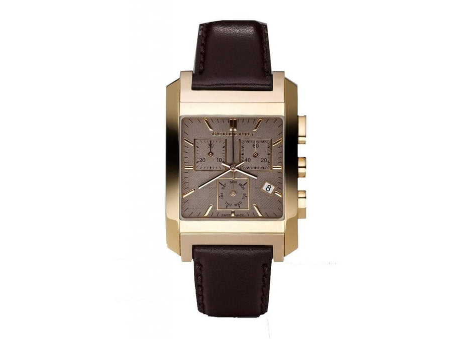 Burberry Heritage Chronograph Square Grey Dial Brown Leather Strap Watch for Men - BU1566