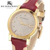 Burberry Heritage Nova Gold Dial Haymarket Red Leather Strap Watch for Women - BU9111