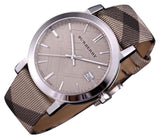 Burberry The City Beige Dial Chequered Brown Leather Strap Watch for Women - BU9029