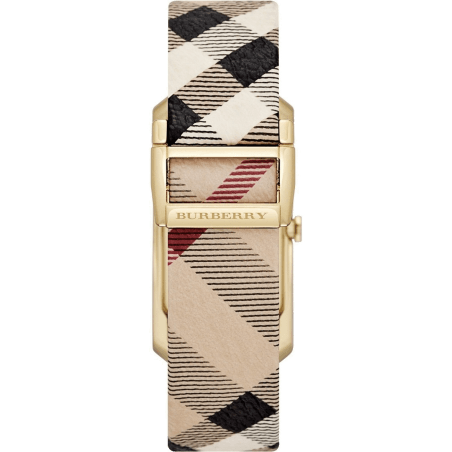 Burberry Pioneer Gold Dial Haymarket Beige Leather Strap Watch for Women - BU9509
