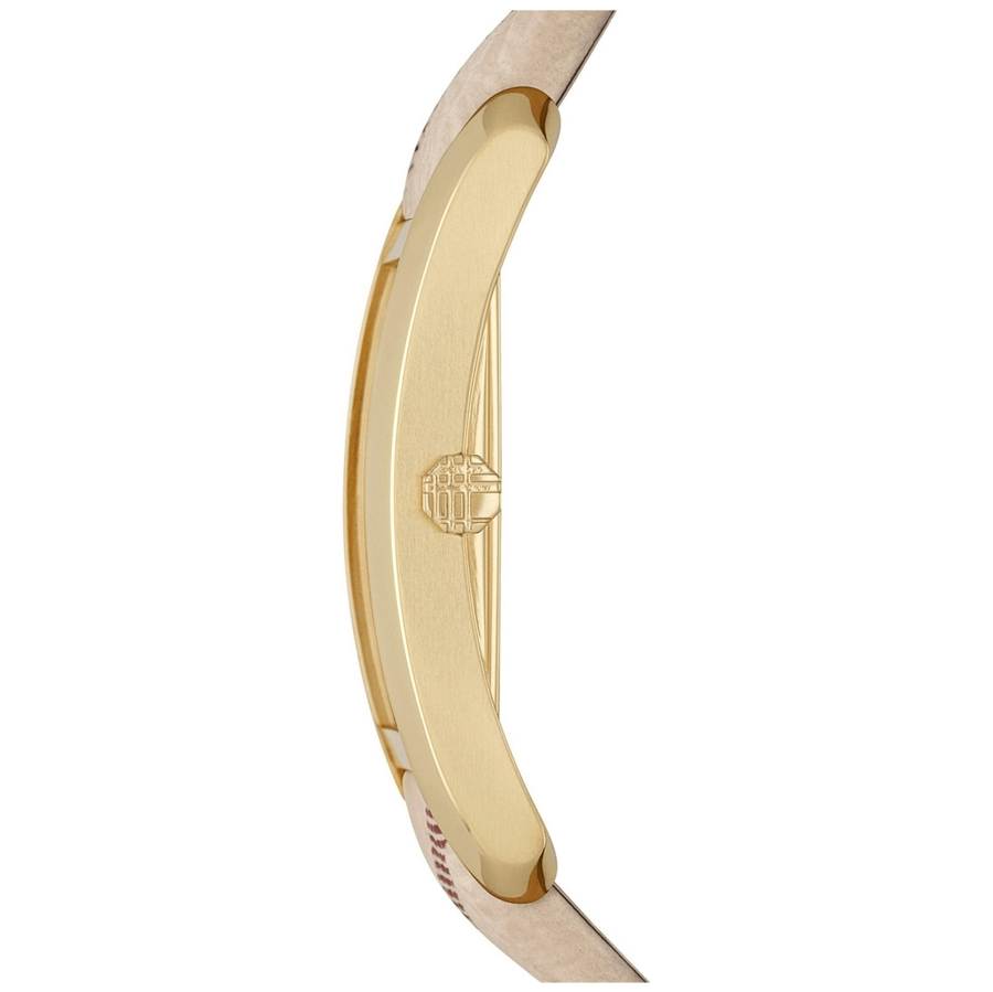 Burberry Pioneer Gold Dial Haymarket Beige Leather Strap Watch for Women - BU9509