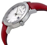 Burberry The City Silver Dial Red Leather Strap Watch for Women - BU9129