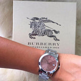 Burberry The City Pink Dial Silver Steel Strap Watch for Women - BU9124