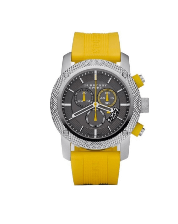 Burberry Sport Chronograph Grey Dial Yellow Rubber Strap Watch for Men - BU7712