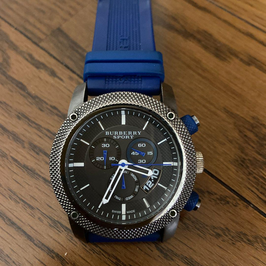 Burberry Sports Chronograph Black Dial Blue Rubber Strap Watch for Men - BU7714