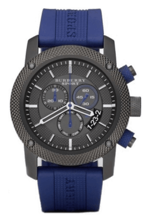 Burberry Sports Chronograph Black Dial Blue Rubber Strap Watch for Men - BU7714