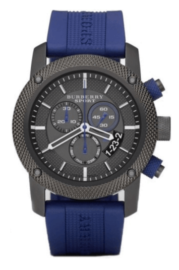 Burberry Sports Chronograph Black Dial Blue Rubber Strap Watch for Men - BU7714