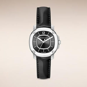 Burberry The Britain Diamonds Black Dial Black Leather Strap Watch for Women - BBY1809