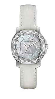 Burberry The Britain Diamonds Mother of Pearl Dial White Leather Strap Watch for Women - BBY1800