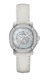 Burberry The Britain Diamonds Mother of Pearl Dial White Leather Strap Watch for Women - BBY1800