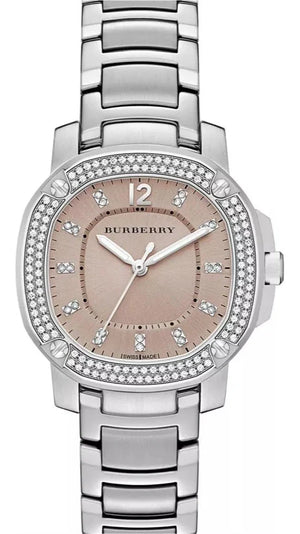 Burberry The Britain Diamonds Brown Dial Silver Steel Strap Watch for Women - BBY1803