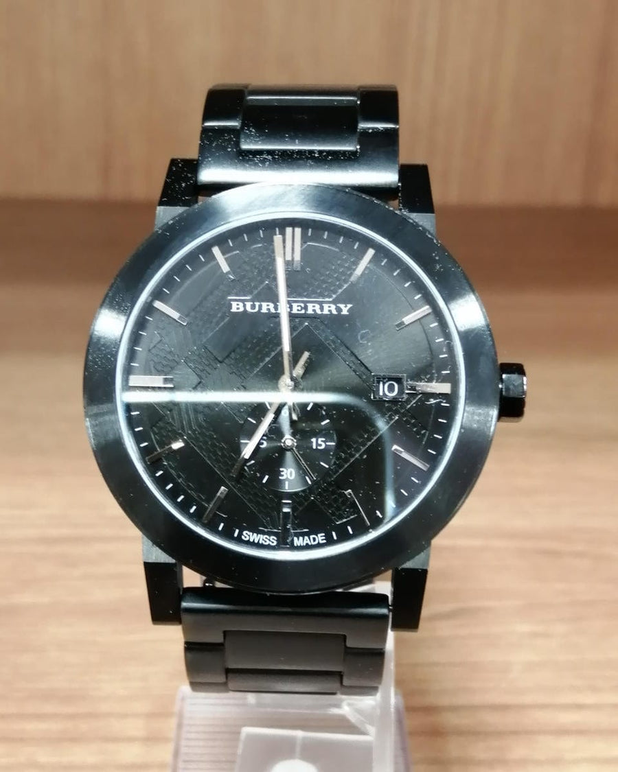Burberry The City Black Dial Black Leather Strap Watch for Men - BU9906