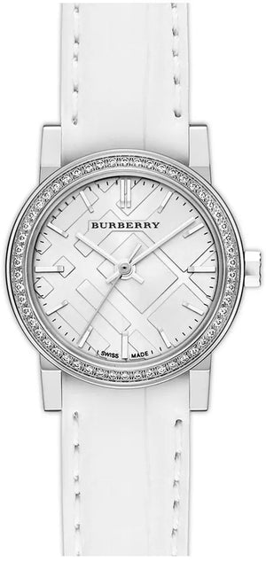 Burberry The City White Diamonds Dial White Leather Strap Watch for Women - BU9221