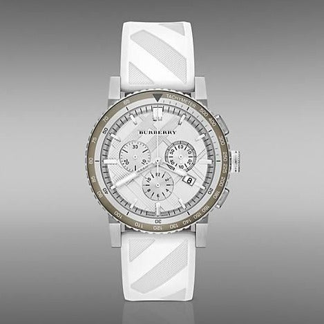 Burberry The City Chronograph Silver Dial White Rubber Strap Watch for Men - BU9810