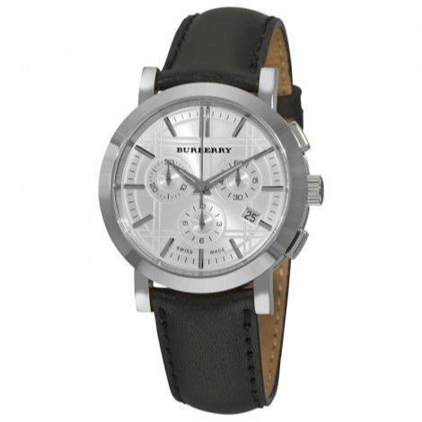 Burberry The City Chronograph White Dial Black Leather Strap Watch for Men - BU9355