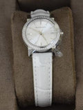 Burberry The City Diamonds Silver Dial White Leather Strap Watch for Women - BU9221