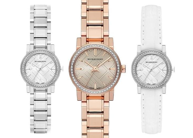 Burberry The City Diamonds Silver Dial White Leather Strap Watch for Women - BU9221