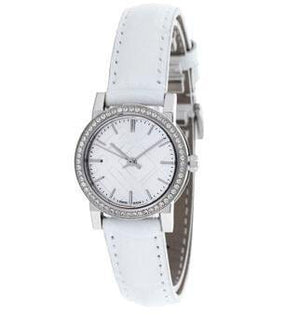 Burberry The City Diamonds Silver Dial White Leather Strap Watch for Women - BU9221