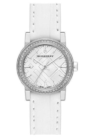 Burberry The City Diamonds Silver Dial White Leather Strap Watch for Women - BU9221
